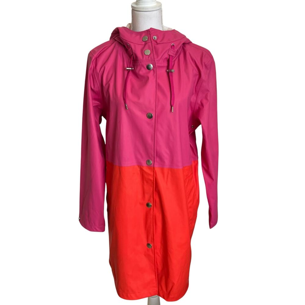 Laurier & Co Rain Coat Women's Size Medium Pink Orange Red Long